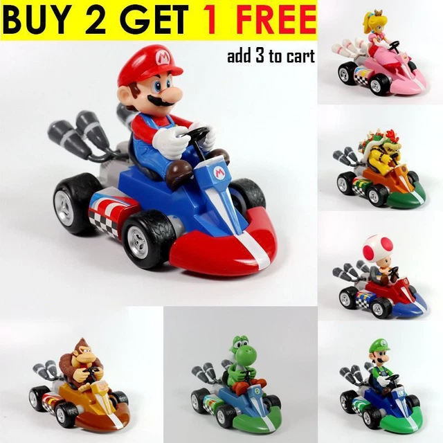 SUPER MARIO FIGURE Kart Luigi Peach Toad Bowser Pull Back Car Christmas