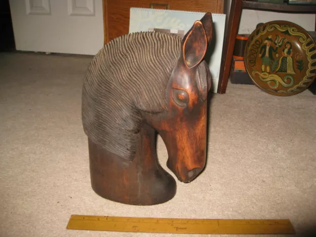 Magnificent Rock Hard Carved Horse Head 14" x 9" Mahogany or Similar