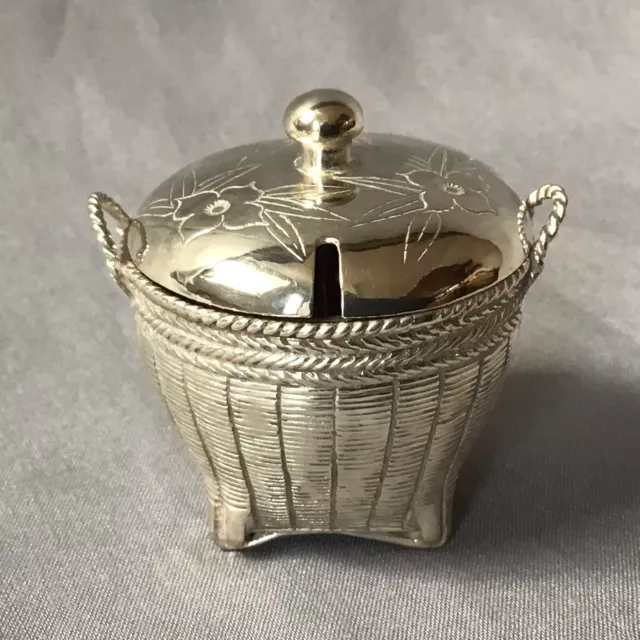 Antique C1880 Chinese Export Solid Silver Lidded Basket Form Mustard Pot, Cruet