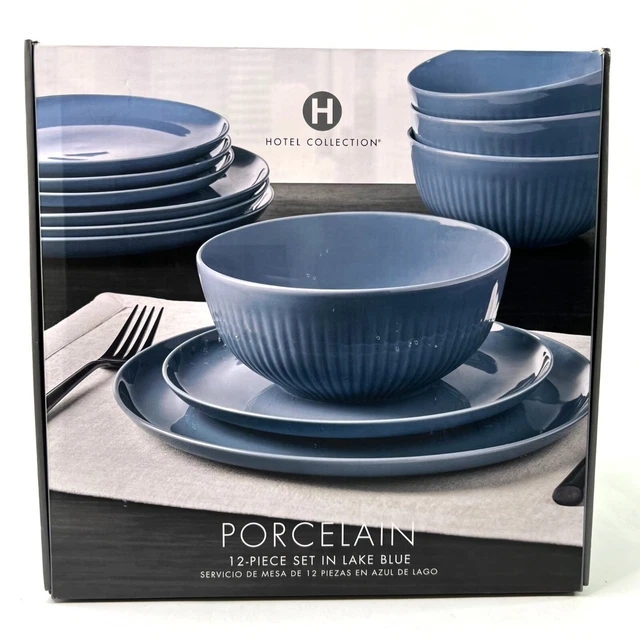 Juego de vajilla de 12 piezas de porcelana moderna Hotel Collection azul cielo ¡NUEVO! Macys