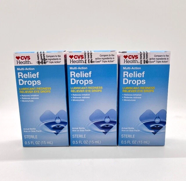 CVS HEALTH RELIEF Eye Drops Lubricant Redness Moisturizes 3PK x 0.5 oz