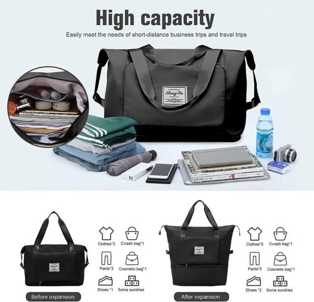 Women Large Capacity Folding Tote Duffle Bag Sports Gym Waterproof Travel Bag 2
