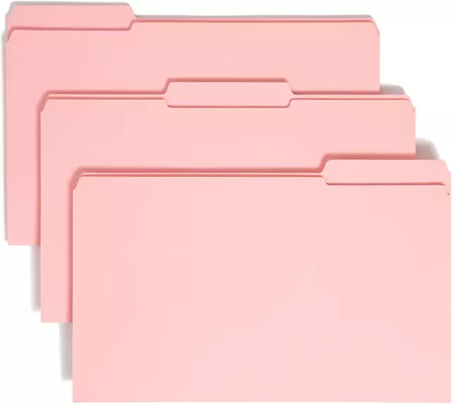 File Folder, Reinforced 1/3-Cut Tab, Legal Size, Pink, 100 per Box (17634)