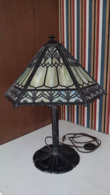 Bradley and Hubbard Antique Lamp from 1930s with Multicolour Lampshade