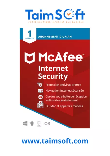 McAfee Internet Security 2023 1 appareil 1 an   envoi rapide par mail