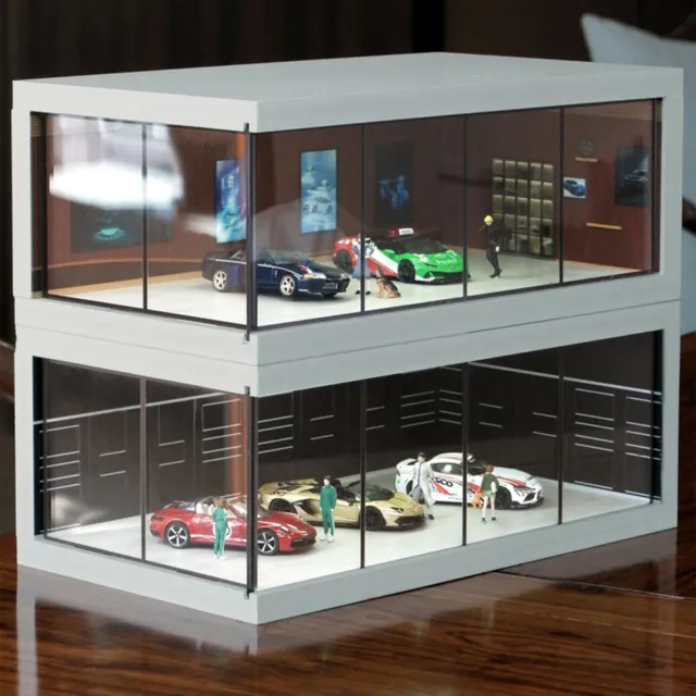 1:64 Auto Modell Display Box mit Licht Modellautovitrine Showcase Garage Szene