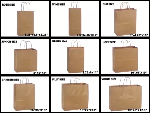 Natural Kraft Shopping Gift Bags 60# paper weight Choose Size & Package Amount