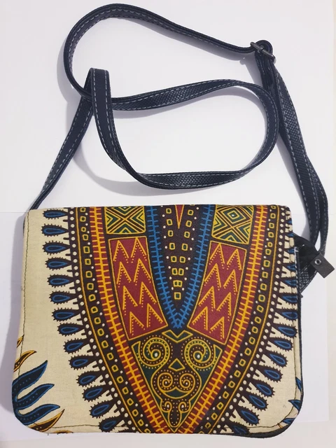 Sac à Bandoulière En Wax Fait Main - Forme Carrée Multicouleur - Taille Moyenne