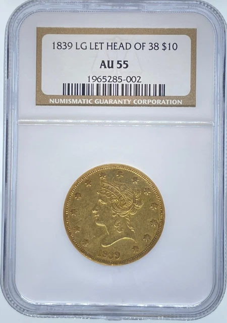 1839/8 $10 Liberty Large Letters AU55 NGC (#PA1965285002)