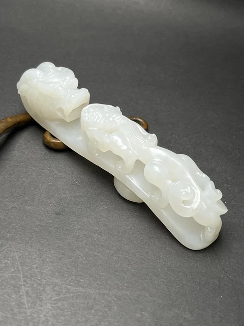 Chinese Exquisite Handmade Dragon carving Hetian Jade Statue