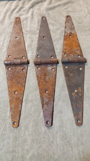 Antique Large Heavy Barn Strap Hinges Lot of 3 19.5x3.75 Rusty. Open n Close.