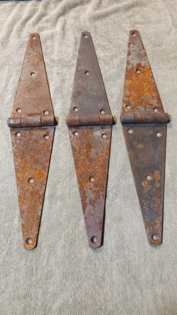 Antique Large Heavy Barn Strap Hinges Lot of 3 19.5x3.75 Rusty. Open n Close.