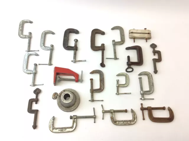Mixed Lot Iron Ceramic Aluminum Carpentry Woodworking Small C-Clamps Adjustable