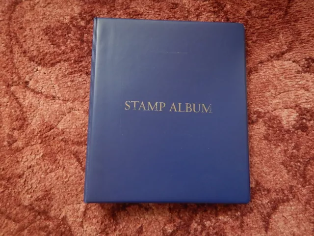 W H Smith Padded Blue 22-Ring Stamp Album Used With New Quadrille Leaves