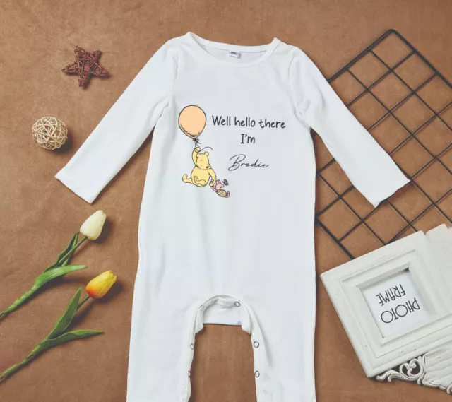 Well Hello There Classic Winnie the Pooh Baby Rompersuit New Baby born in 2024 3