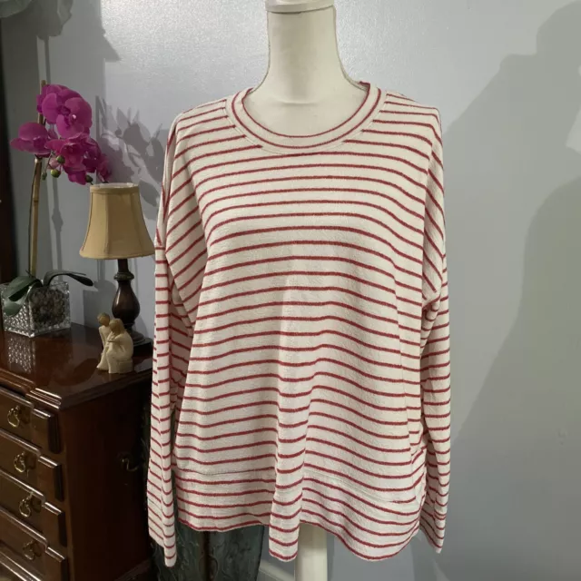 Aerie Oversized Sweatshirt Womens Size Large White Red Stripes