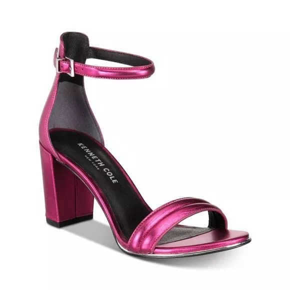 KENNETH COLE Womens Pink Comfort Lex Almond Toe Block Heel Leather Sandals Sz 9