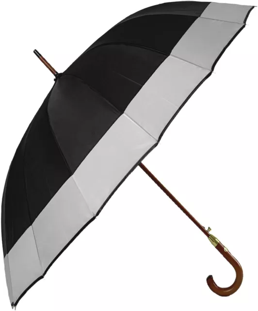 Ombrello Pioggia Grande 16 Stecche Nero 112Cm Da Pioggia Lungo 92Cm Resistente