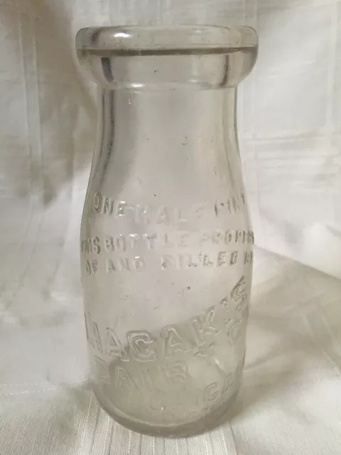 VINTAGE HALF PINT Milk Bottle Liacakis Dairy Co. Chicago Illinois 1927 ...