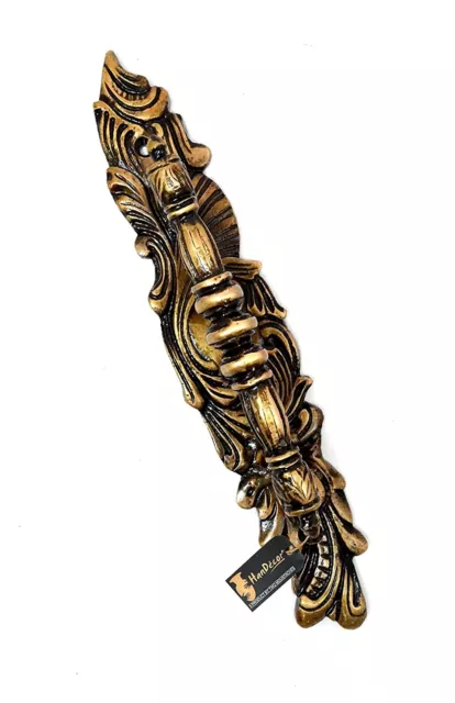 Handmade Antique Brown Finish Ethnic Indien Carved Brass Door Handle