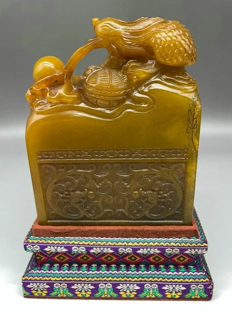 4.8"Old China Tianhuang Shoushan Stone Carved Fengshui Phoenix Seal Stamp Signet
