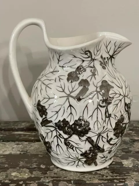 Vintage Wedgwood Pitcher Etruria and Barlaston Silver On Bisque Creamer