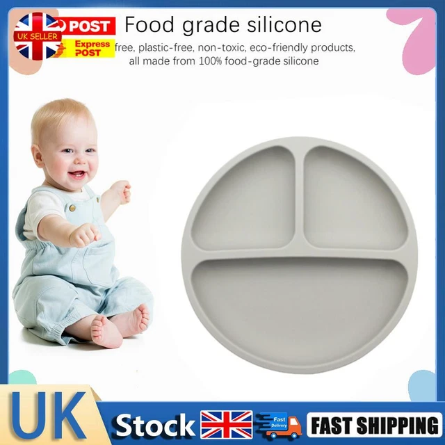 Cute Baby Infant Dining Plate Non Slip Training Sucker Dishes Tableware (Grey) H
