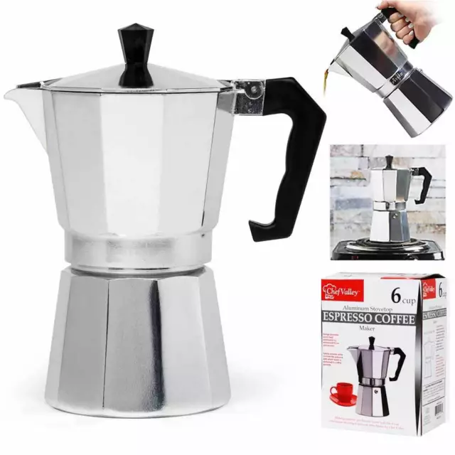 Stove Top Espresso Cuban Coffee Maker 6 Cup Pot Cappuccino Latte Cafetera Cubana