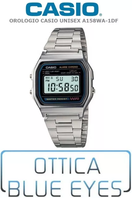 OROLOGIO CASIO A158WA-1DF VINTAGE Classico Acciaio Digital Watch GARANZIA 158wa