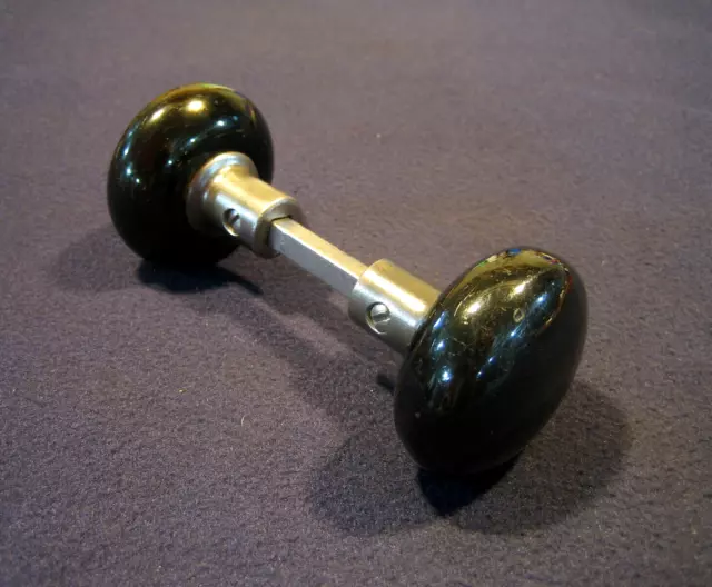Very Nice Pair Antique Victorian Jet Black Porcelain Door Knobs - 1890's