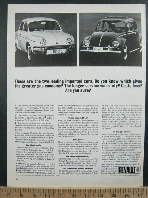 1963 Vintage Print Ad Renault Dauphine Automobiles 4 Door Wall Art Poster