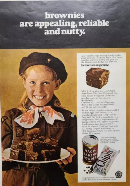 Vintage 1970s Girl Guides Advertisement Magic Baking Powder Brownies Young Girl