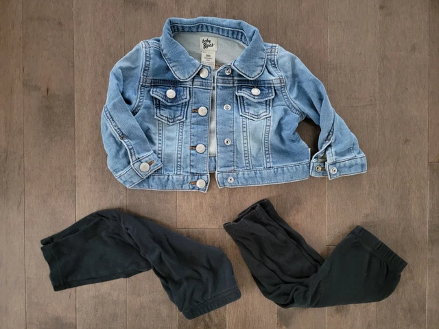 Baby Girl Blue Jean Denim Jacket Clothes Bundle Carters 9 Months w 2 Leggings