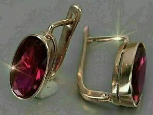 4Ct Oval Cut Created Red Ruby Solitaire Drop Dangle Earrings14K Yellow Gold Over