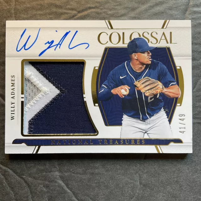 2022 Panini National Treasures Willy Adames 3 Color Patch Auto /49 Brewers