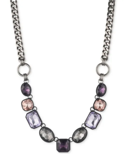 Hematite-tone & Black Rubber Purple Stone Collar Necklace, Created for Macy's