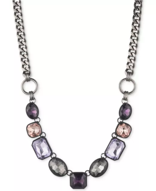 Hematite-tone & Black Rubber Purple Stone Collar Necklace, Created for Macy's Hematite-tone & Black Rubber Purple Stone Collar Necklace, Created for Macy's