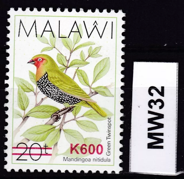 Malawi 2018 Birds red overprint K600 in low position, MNH | Green Twinspot MW32