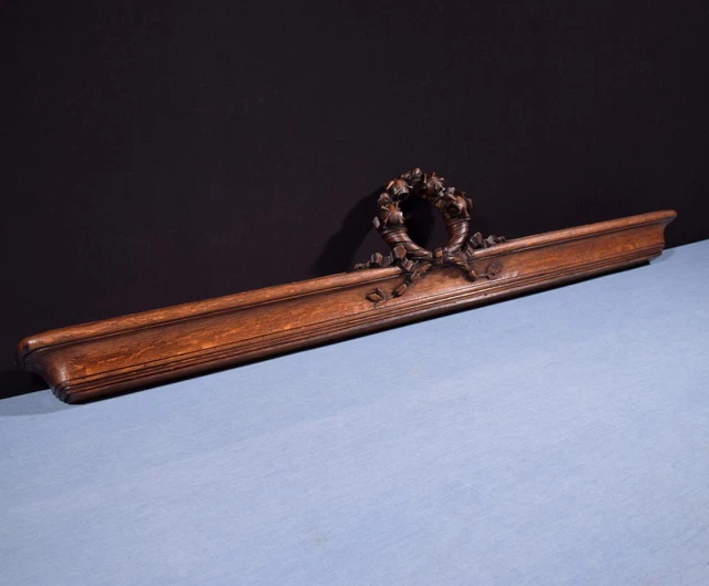 *52" French Antique Crest/Pediment/Crown in Solid Oak Wood Highly Carved 3