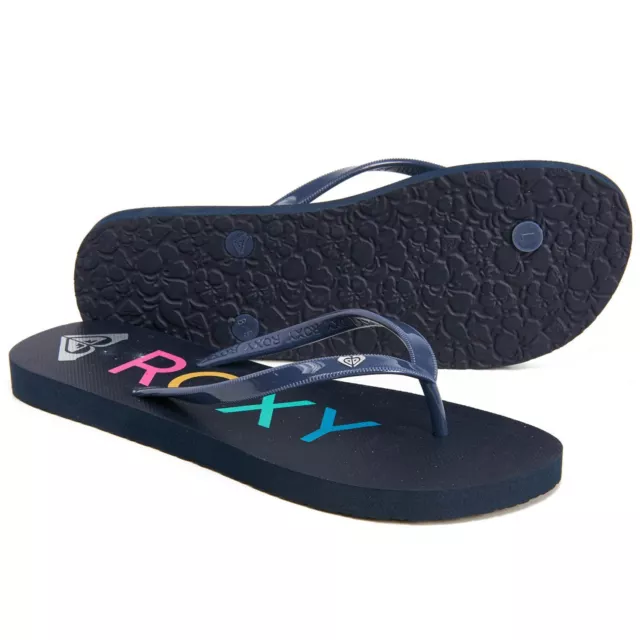 ROXY Women's Size 8 Melon III Navy Blue Logo Flip Flops Sandals