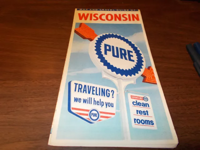 1961 Pure Oil Wisconsin Vintage Road Map / 61A