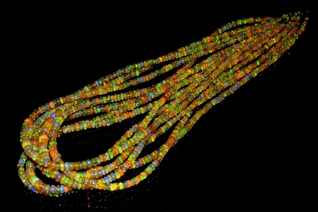 Natural Ethiopian AAA+Opal Fire Multi Fire Loose Gemstone Beads Necklace 16"