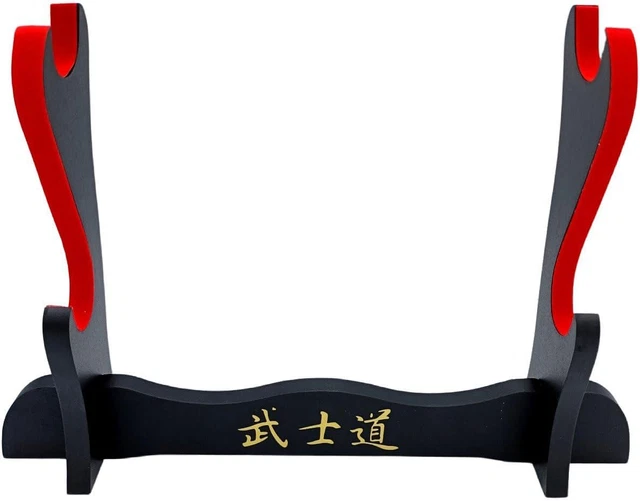 Supporto Da Parete Per Katana In Legno Con Velluto Rosso - Espositore Per 2 Spade Samurai Con Ganci - Foto 5