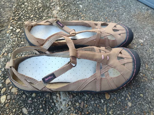 JAMBU DUNE Womens 7.5 Brown Black Terra Fusion T Strap Shoe Leather Preowned 14.99 PicClick