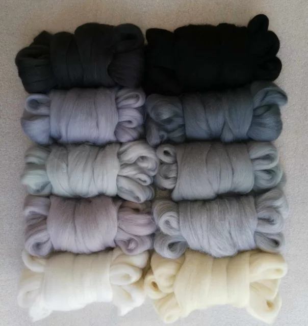 Gris* Paquete de 10 colores para el torso de lana merino pura aguja y fieltro húmedo