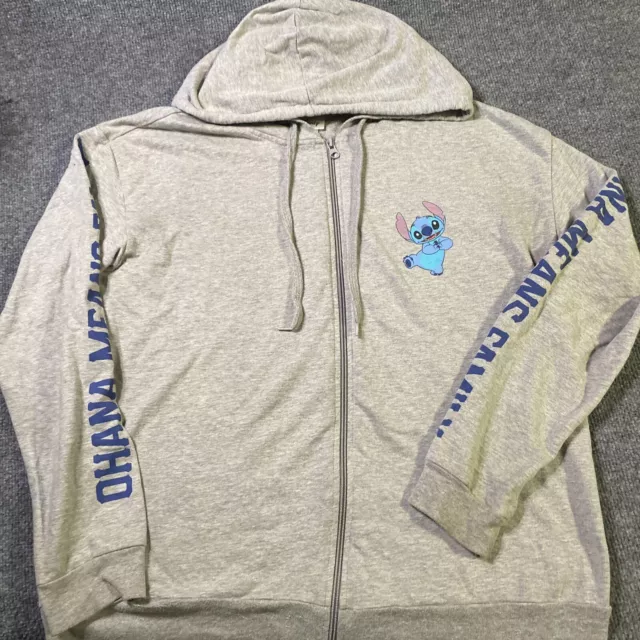 Disney Jacket Adult Large Lilo and Stich Gray Full Zip Hoodie Long Sleeve Ohana