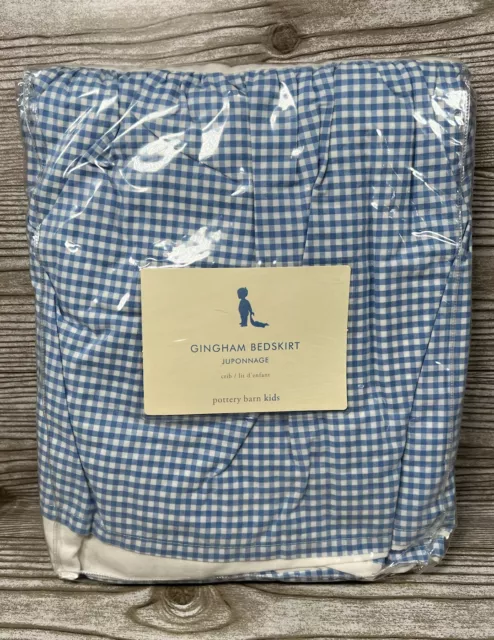 Pottery Barn Kids Crib Dust Ruffle Blue Gingham White Check Cotton Bedskirt