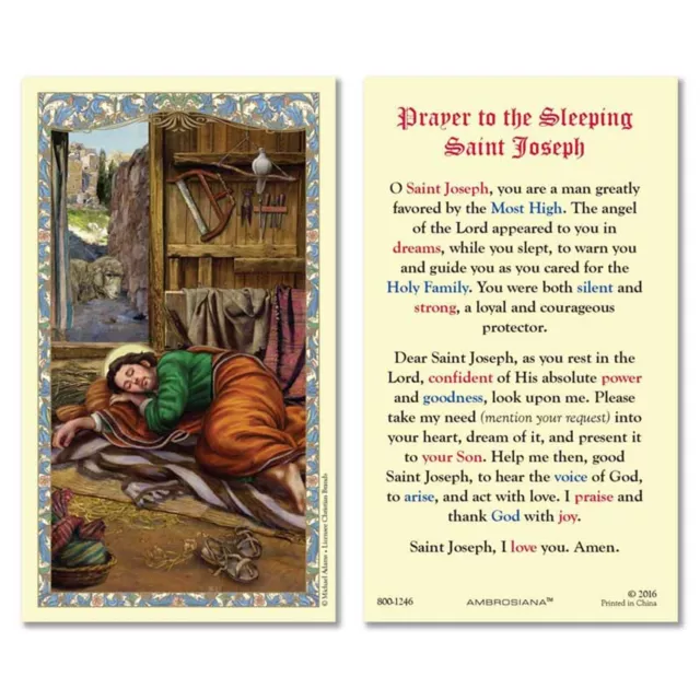 Prayer to the Sleeping St. Joseph Laminated Holy Card