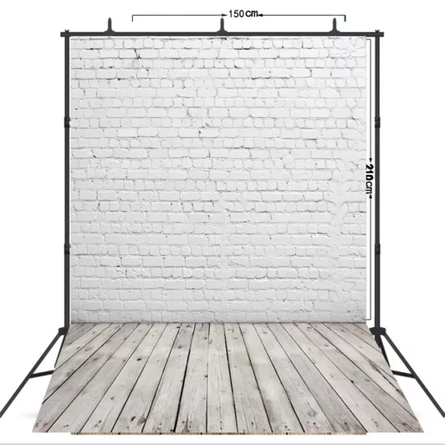 5x7ft White Brick Wall Wooden Floor Photography Backdrop Photo Background Props