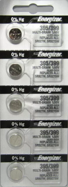 Fresh ENERGIZER 395/399 WATCH BATTERIES SR927SW (5 Piece) Sealed